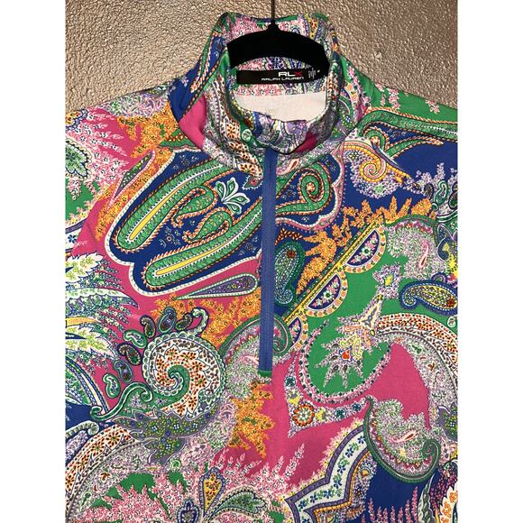 RLX  Ralph Lauren Sporty Athletic Golf Green Paisley Performance Wicking Top - Picture 2 of 9